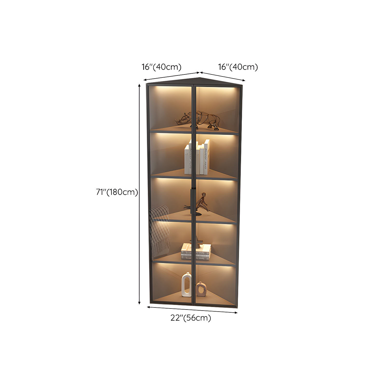 Corner Modern Accent Cabinet with Black Metal Base and Glass Doors, Black Wood Counter Top - image 13