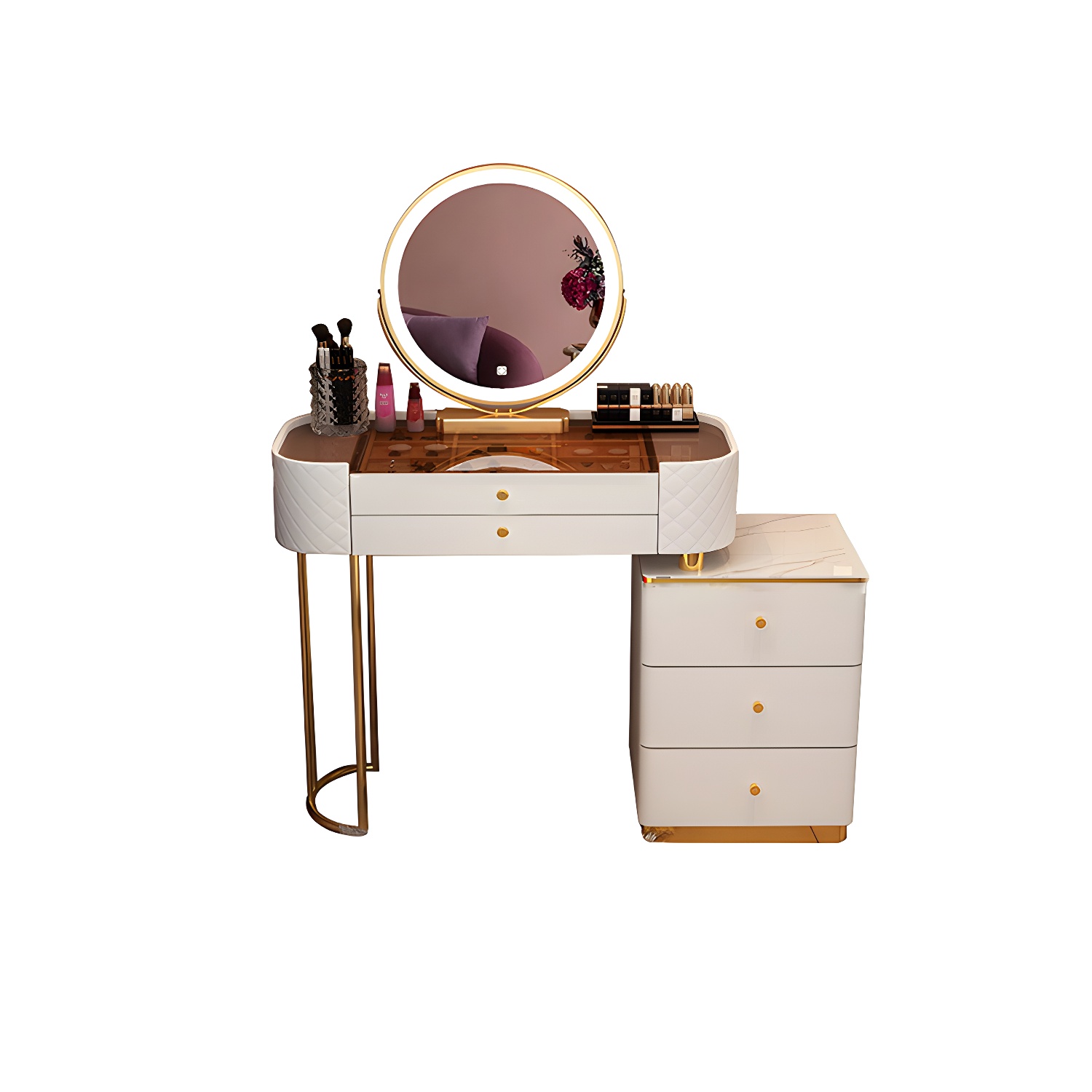 Lighted Mirror & Jewelry Makeup Vanity Metal Dressing Table Stool Set - image 17