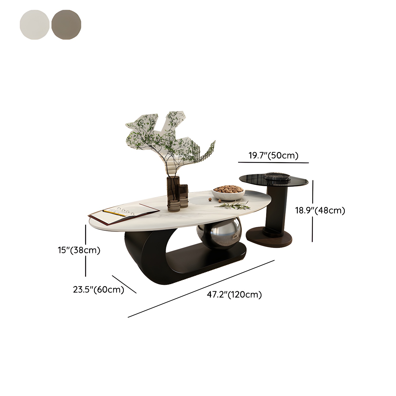14"H Glam Coffee Table Slate Oval Pedestal Coffee Cocktail Table - image 18