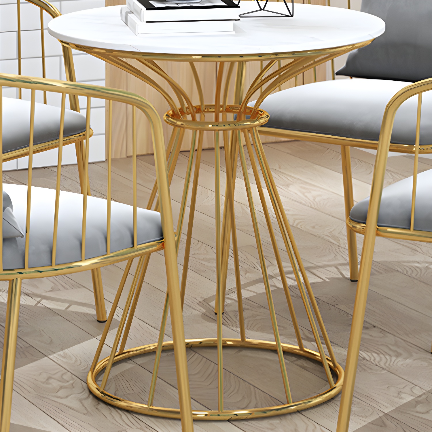 Sintered Stone Dining Table Traditional Luxury Dining Table with Gold Base - image 21