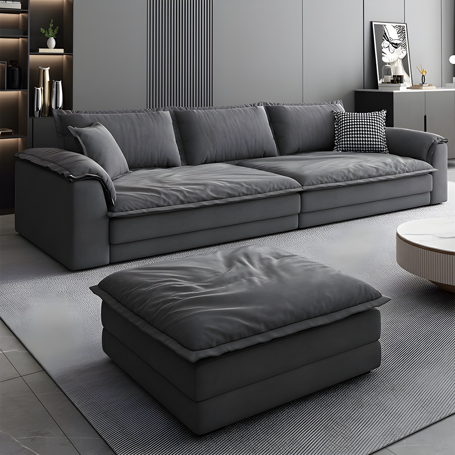 Modern Gray Abrasive Cloth Upholstered Stationary Sectional Sofa with Wood Frame