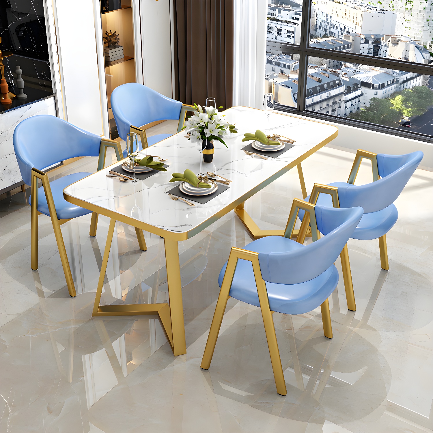 Nordic Traditional Height Sintered Stone Dining Table Rectangle Dining Room Set For Home - image 10