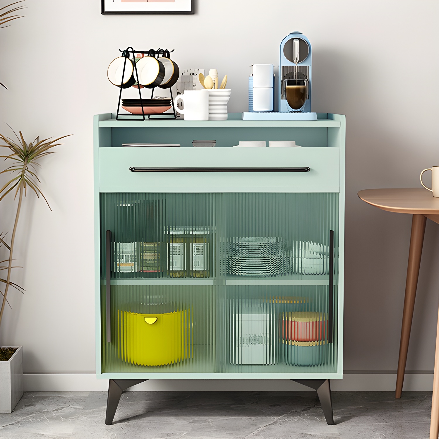 Scandinavian Wood Sideboard Credenza with Acrylic Doors and Drawers - image 12