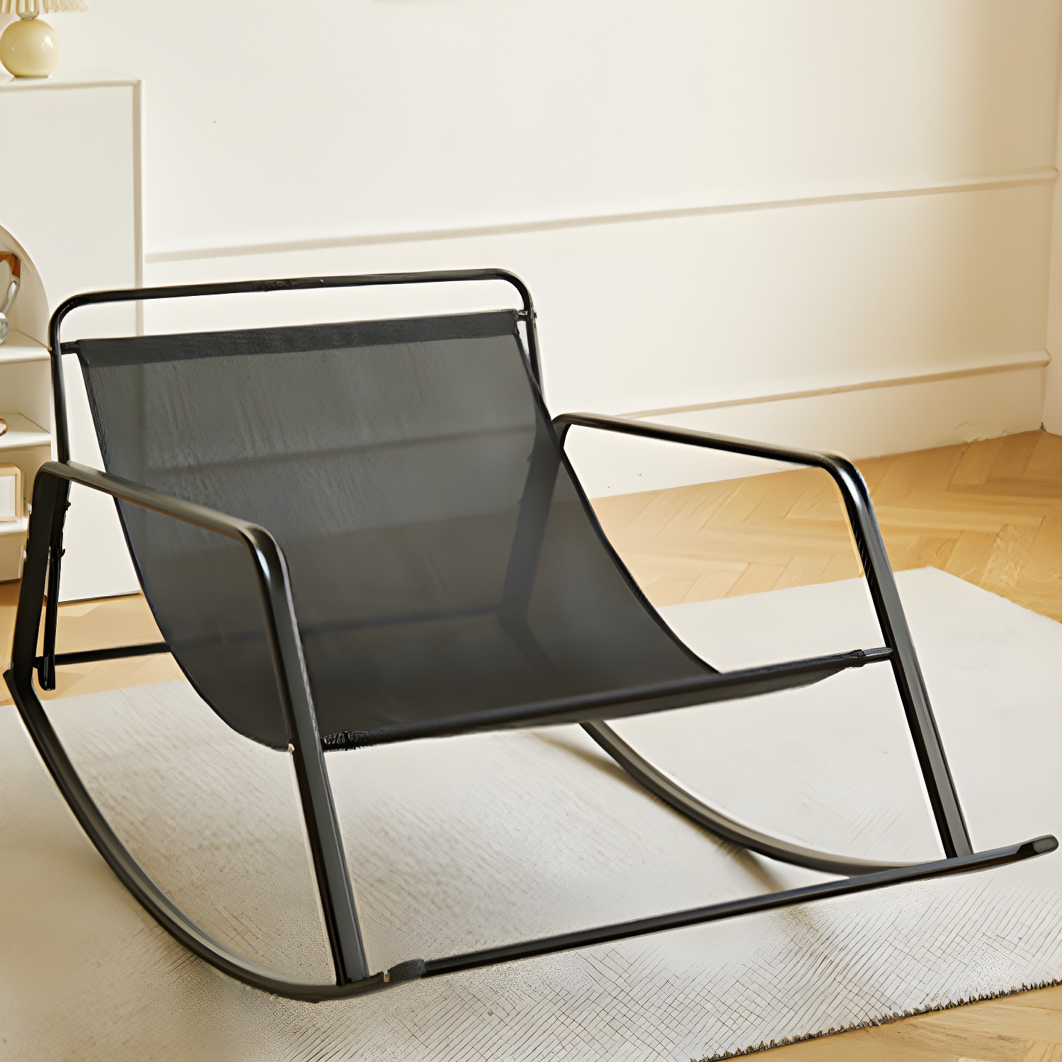Stylish Modern Upholstered Rocking Chair with Black Metal Legs and Tufted Back - image 16
