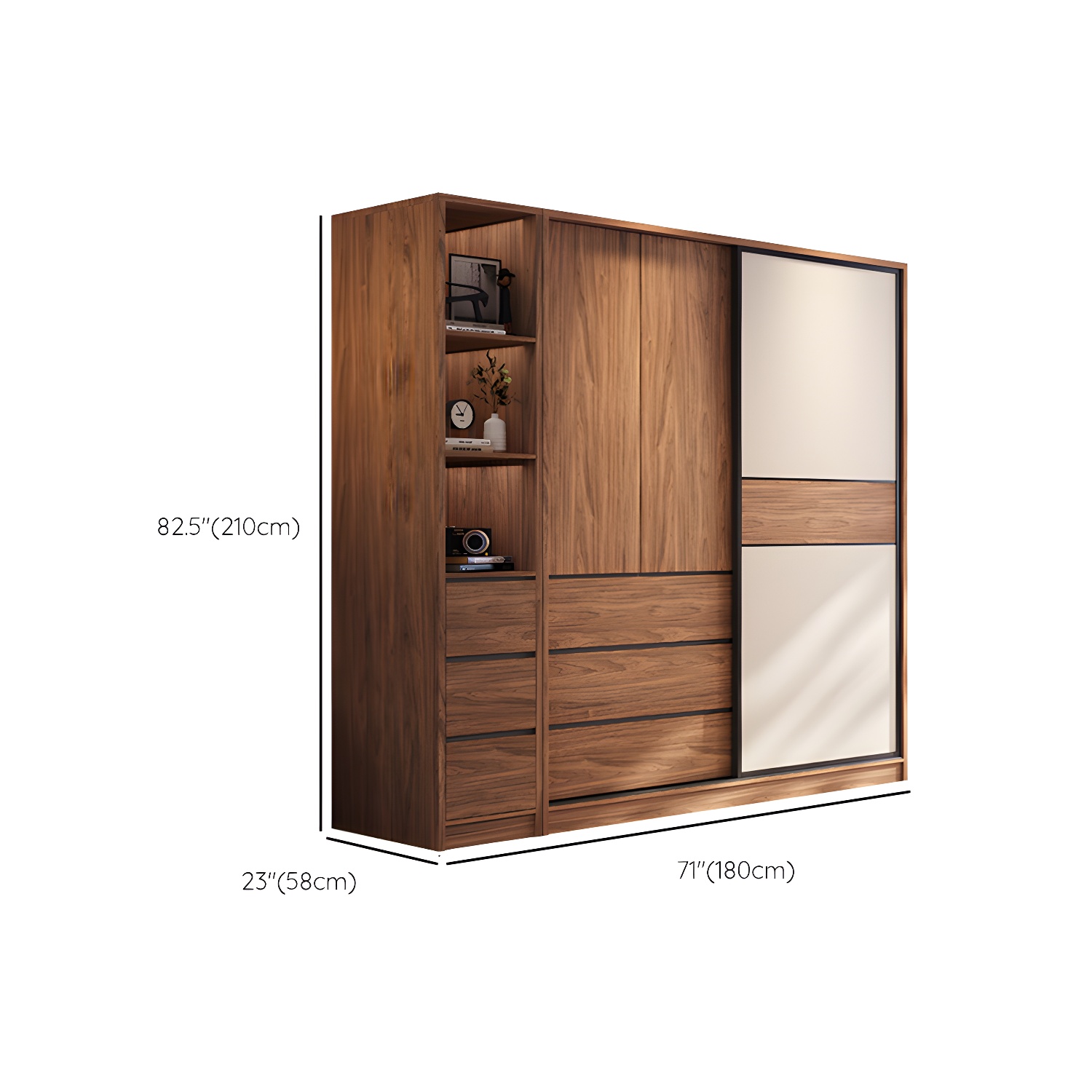 Modern Freestanding Wardrobe Brown Wood Wardrobe Armoire with Drawers - image 17