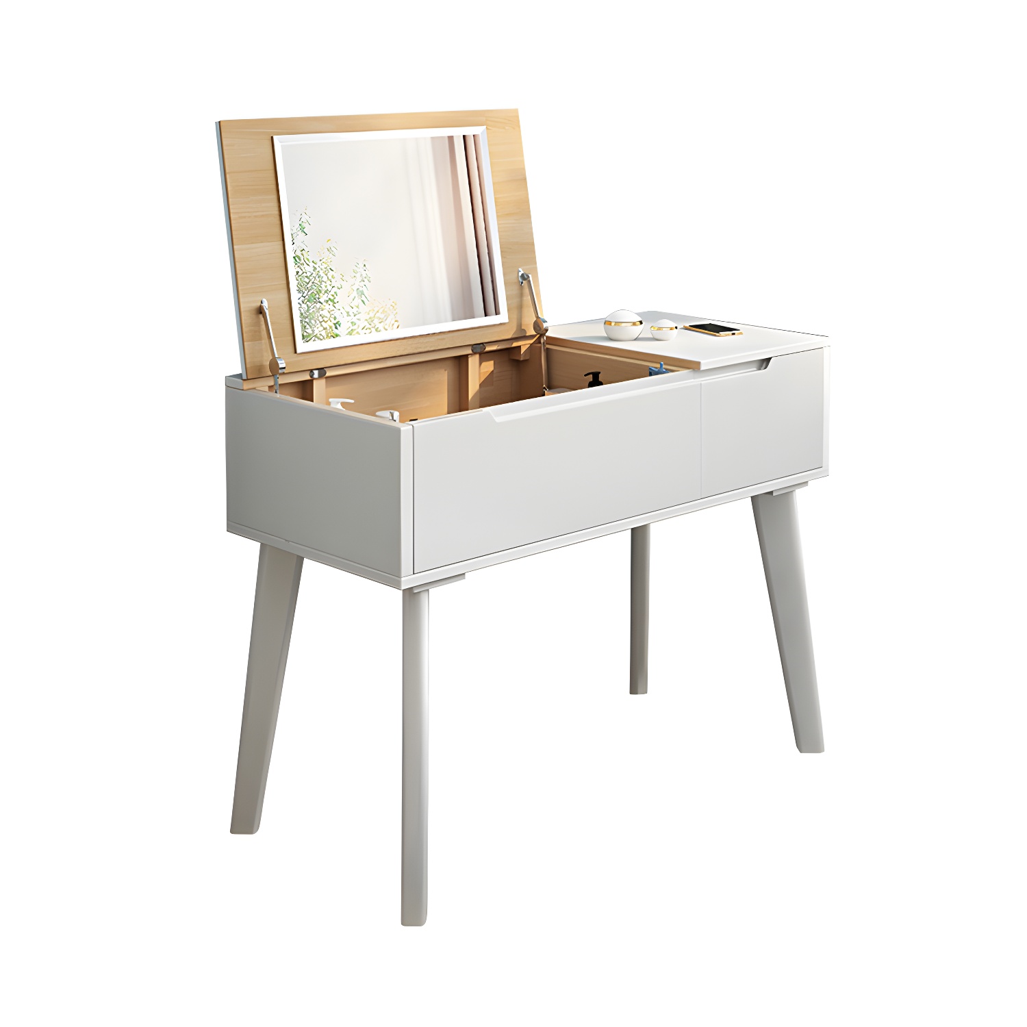 Scandinavian 29.52" Height Solid Wood Table Makeup Vanity with Mirror - image 15