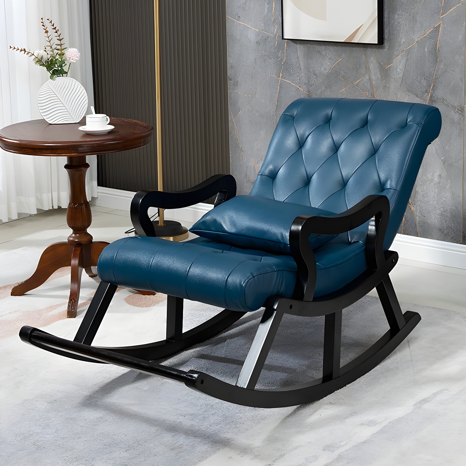 49" Wide Solid Wood Faux Leather Rocking Accent Chair with Legs - image 3