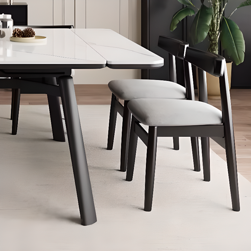 Rectangular Slate Stone Dining Table Set with 4 Legs, Padded Chair with Back, 7 Piece Set in White - image 4