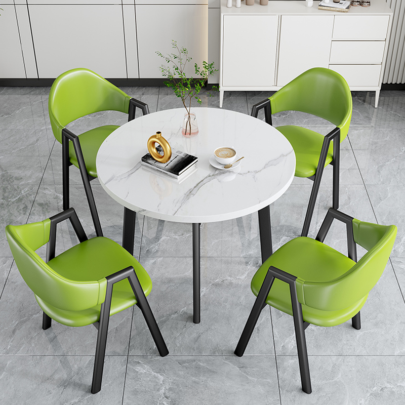 Dining Table Set with Rounded Shape and Padded Chair Back, Featuring Armrest and White Separable Table Top - image 7