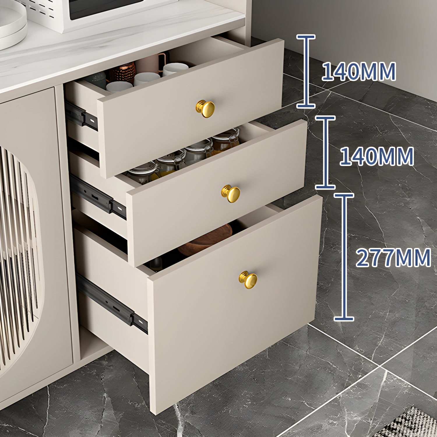 Stone Glam Sideboard Adjustable Shelves Kitchen Dining Room Sideboard - image 10
