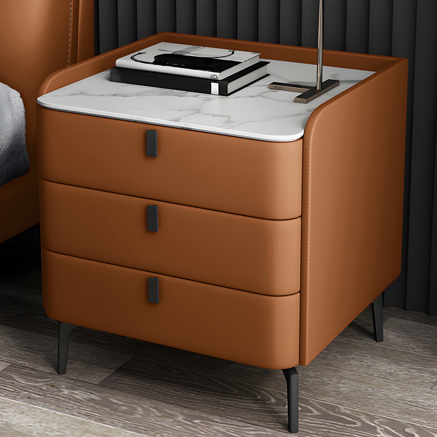 Wooden Nightstand with 3 Drawers Contemporary 25" Tall Nightstand - image 9