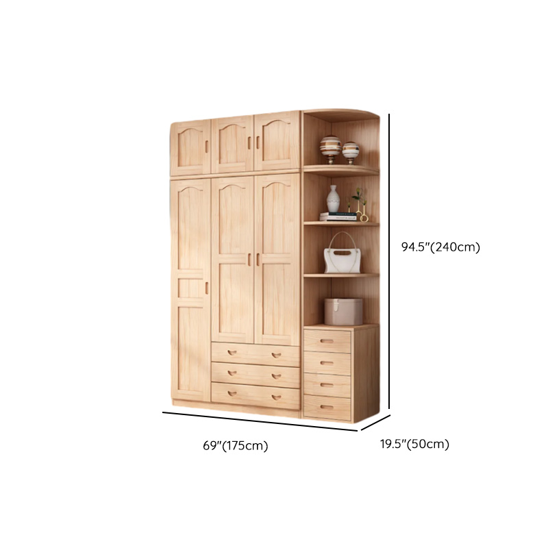 Modish Natural Color Reclaimed Wood Wardrobe Armoire with Soft Close Drawer, Soft Close Door - image 32