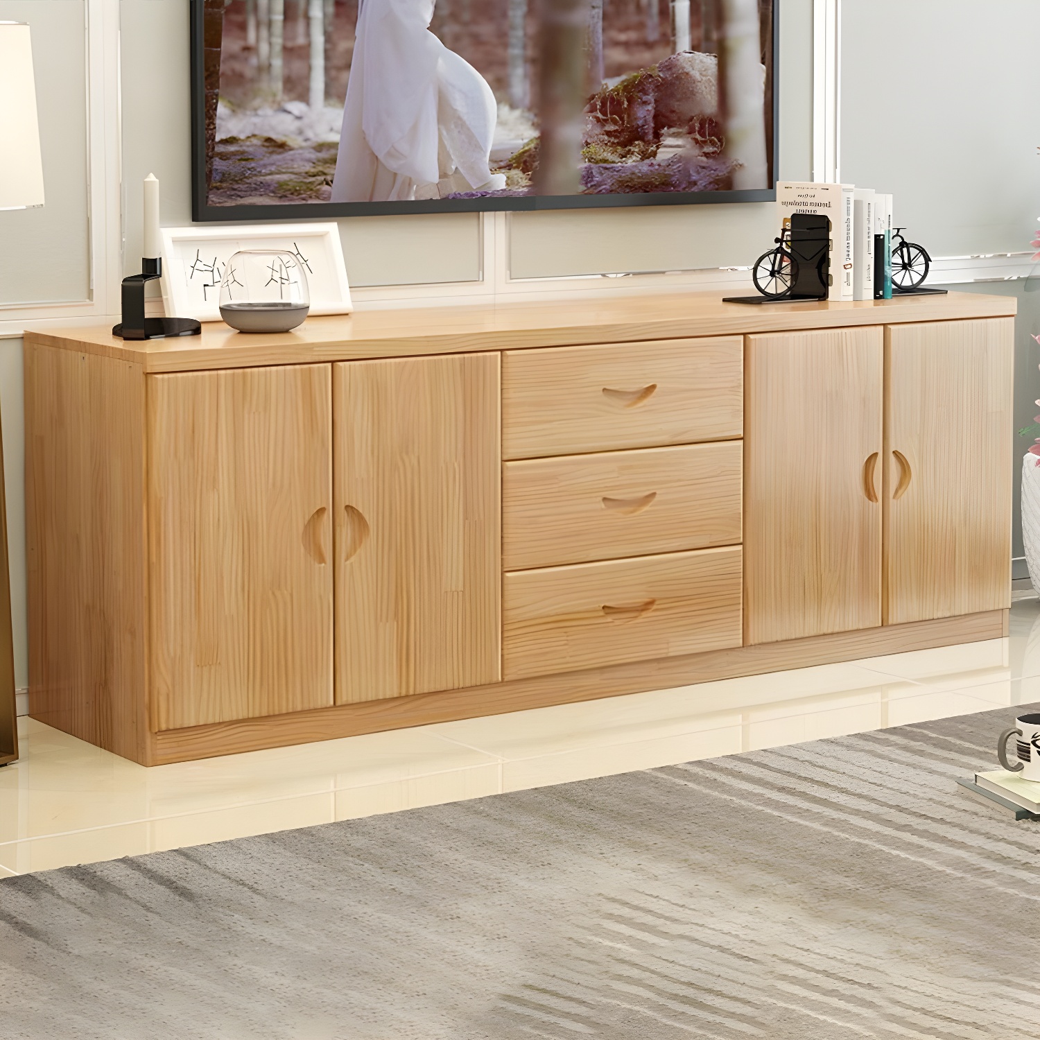 16" Wide Pine Wood Sideboard Table with Doors and Drawers for Living Room - image 9
