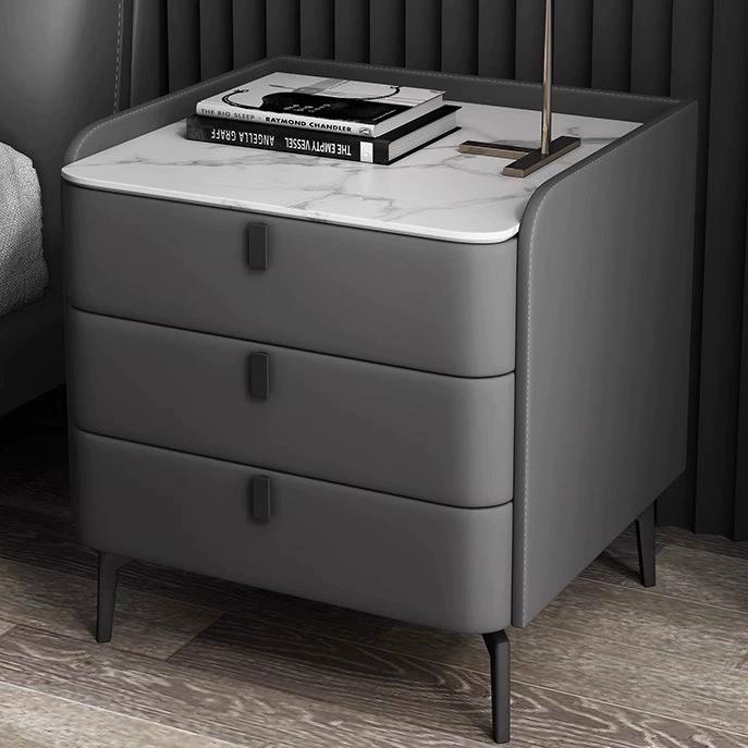 Modern Wooden 3-Drawer Nightstand Stone Countertop with Legs Partial Assembly Required - image 4