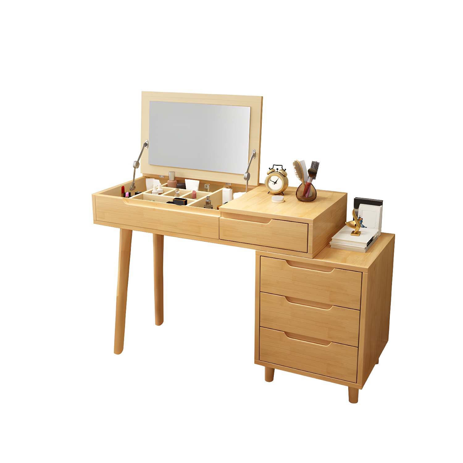 Solid Wood 1/4-Drawer Vanity Makeup Table with Mirror and Stool - 17.72" D