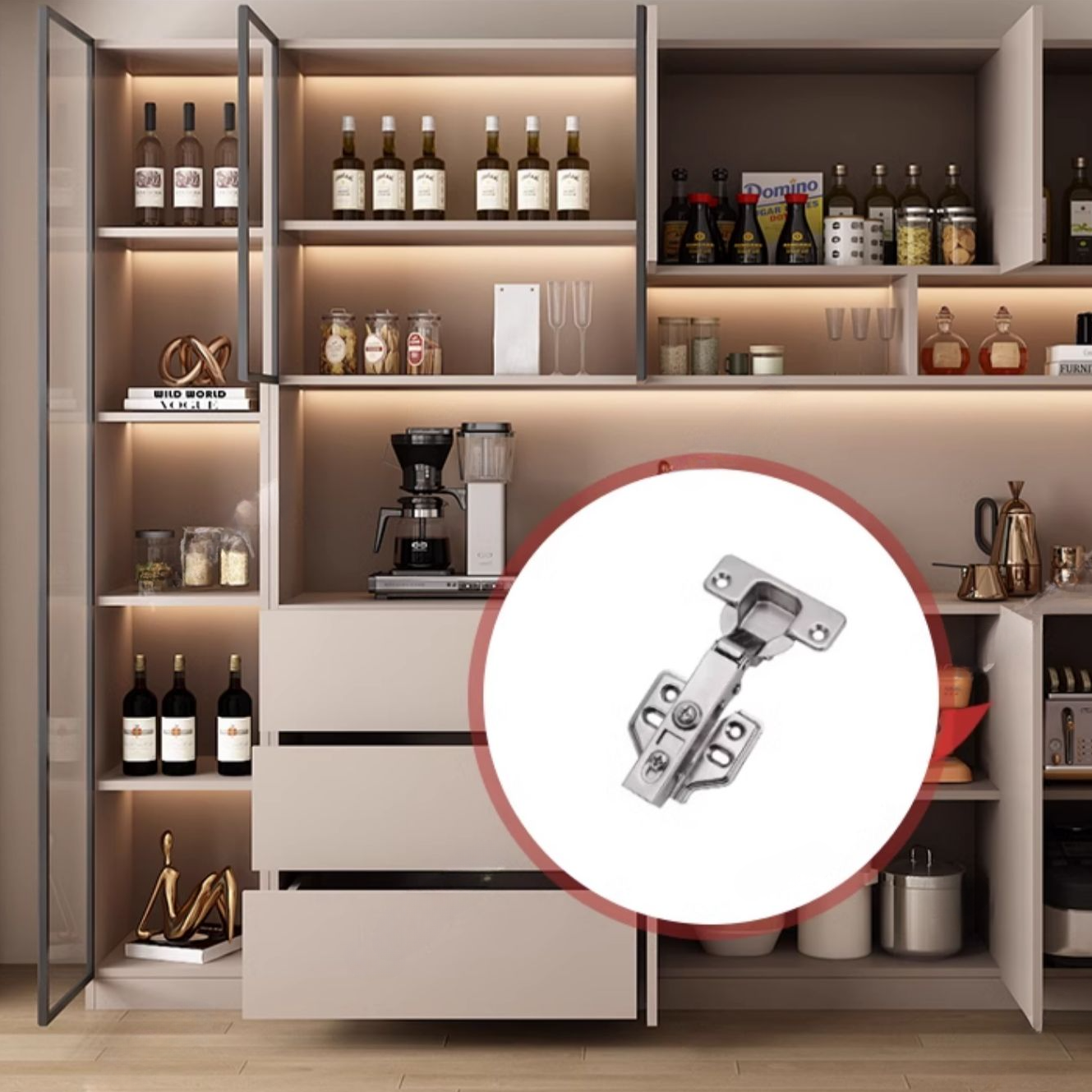 Wide/Standard/Narrow Modern Timber 3 Drawers 2 Shelves/3 Shelves/1 Shelf Glass Doors Pantry Hutch Sideboard - image 10