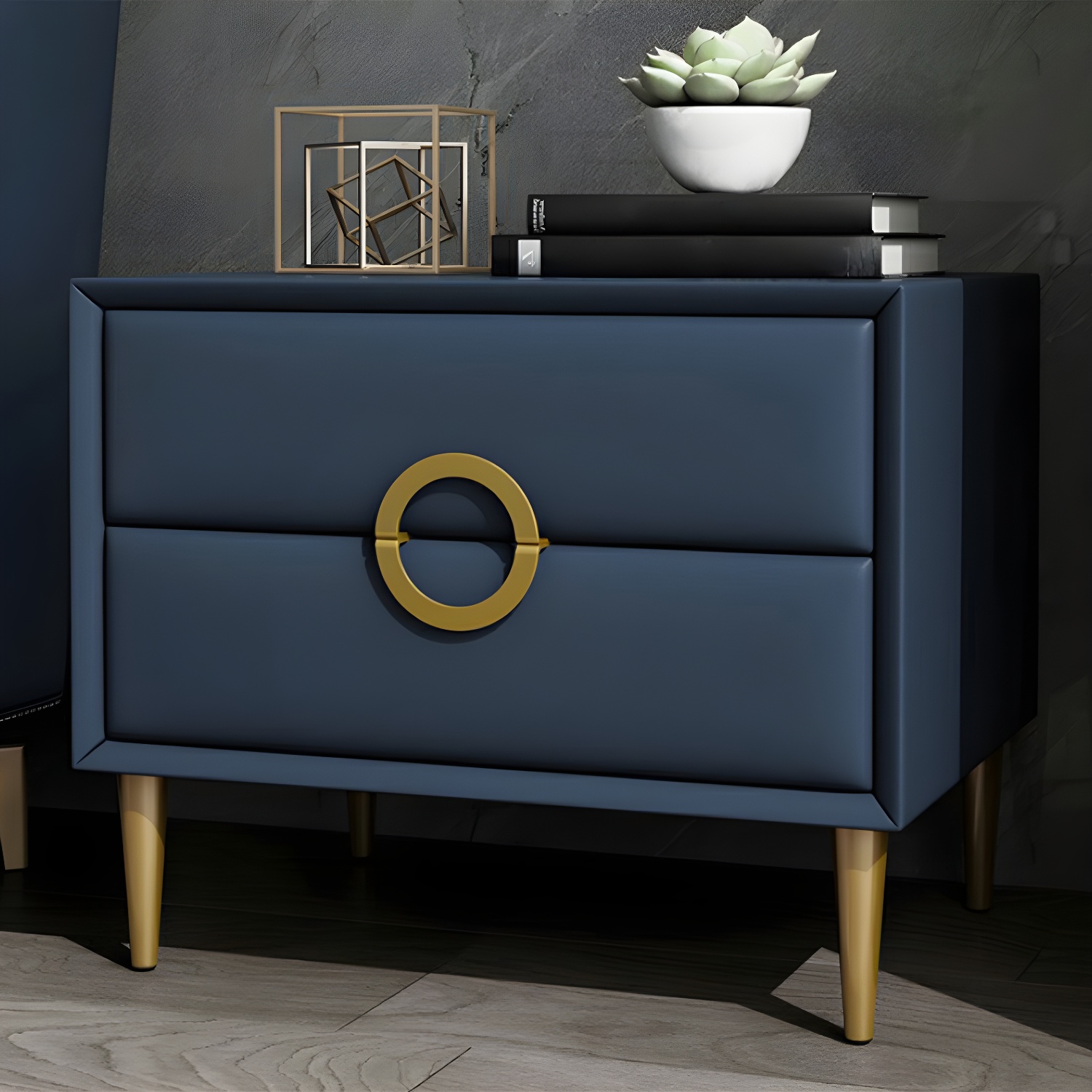 Glam Style Solid Wood Two Drawers Nightstand with Legs for Bedroom - image 4