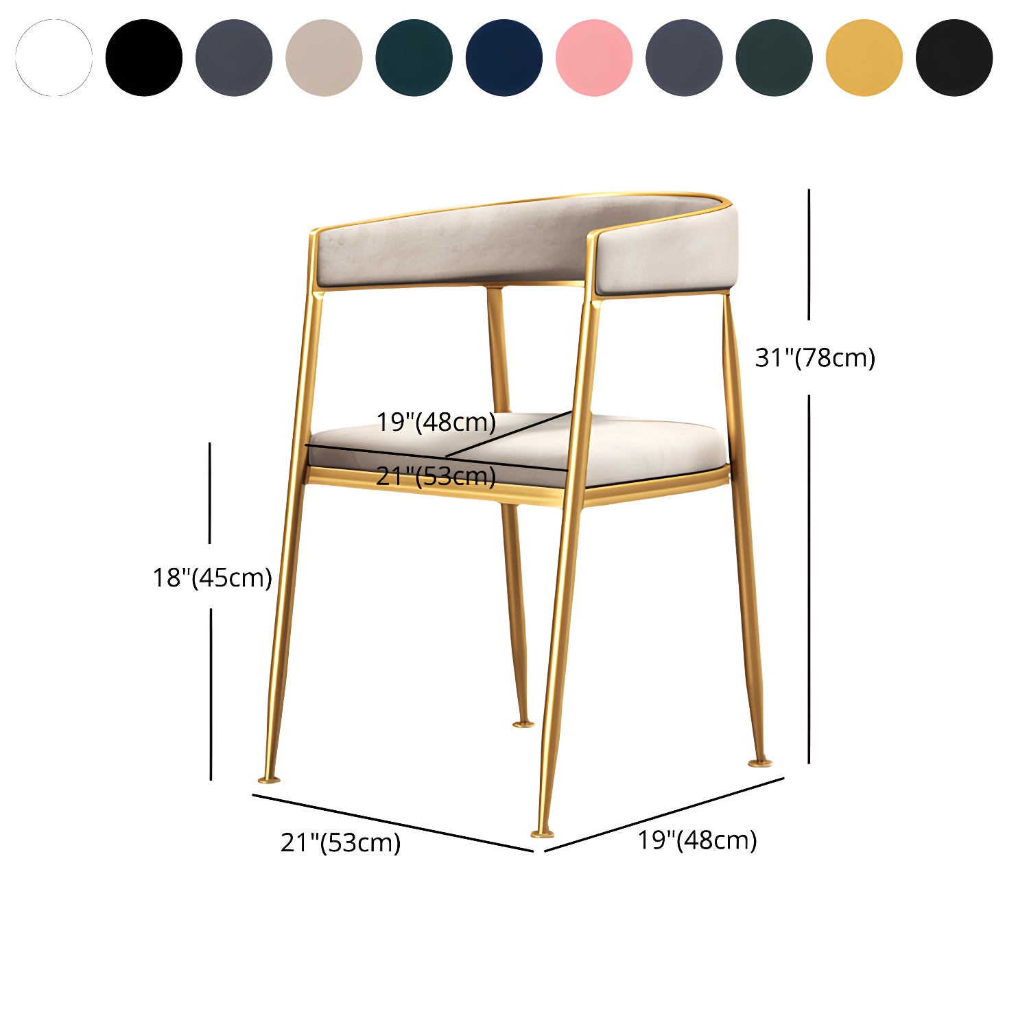 Glam Gold Metal Arm Chair Open Back Dining Side Chair with Upholstered - image 25