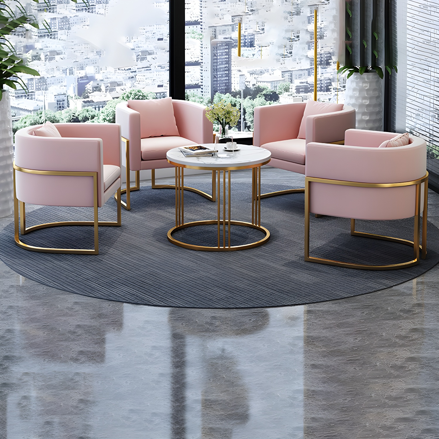 Parsons Arm Chair Leather Indoor Dining Chair with Gold Frame - image 11