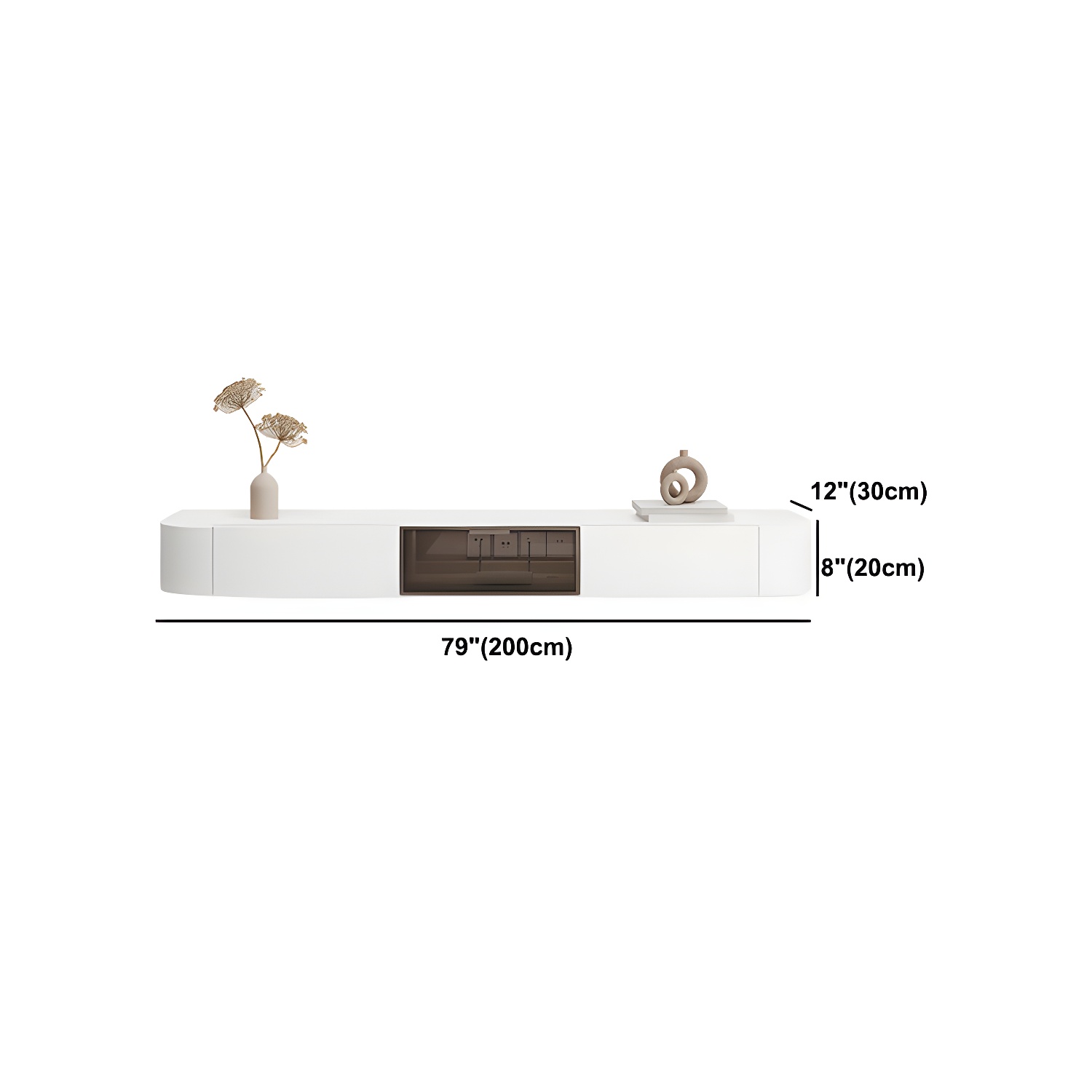 White Wall-mounted Media Stand with Drawers Contemporary TV Console, Faux Wood - image 15