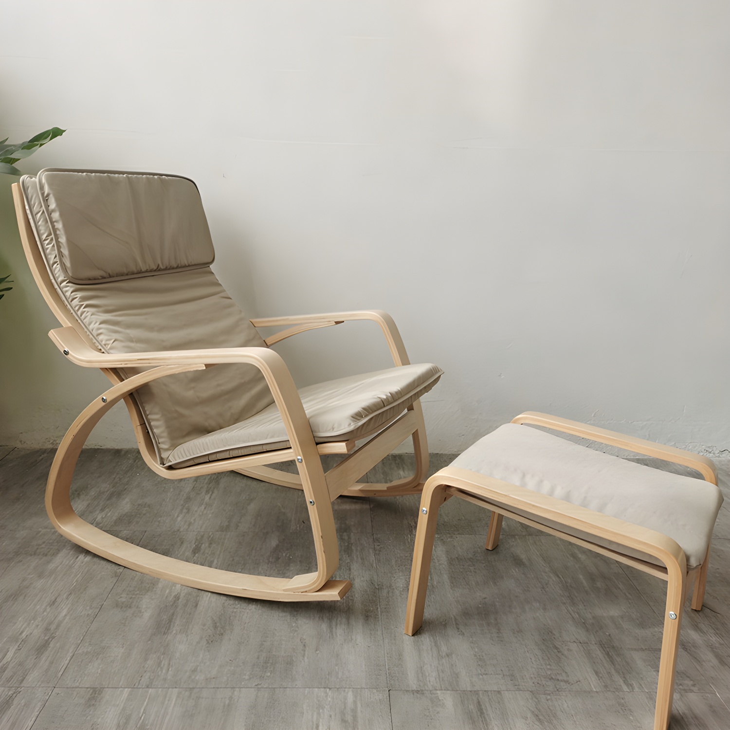 Modern Upholstered Rocking Chair Set with Track Arms and Matching Ottoman - image 11