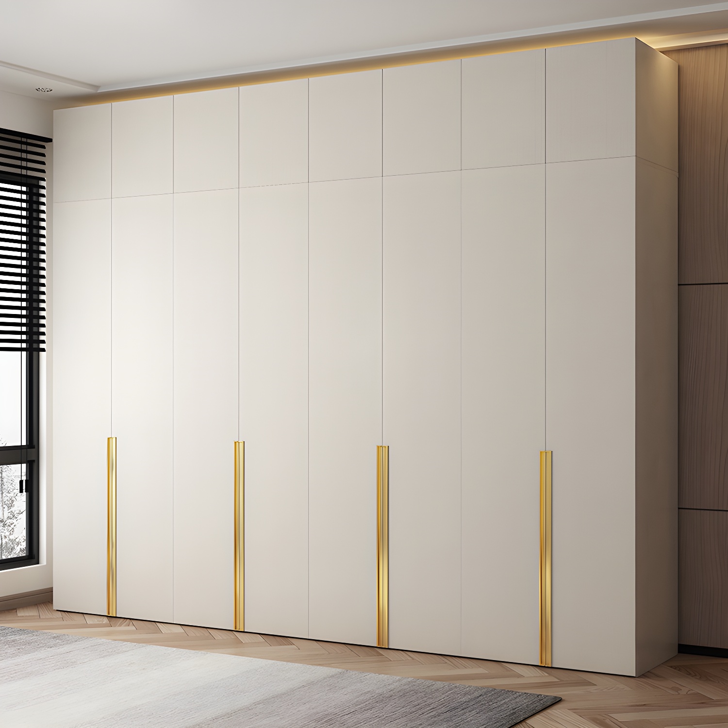Modern White Wood Armoire with Drawers, Clothing Rod, and Shelves