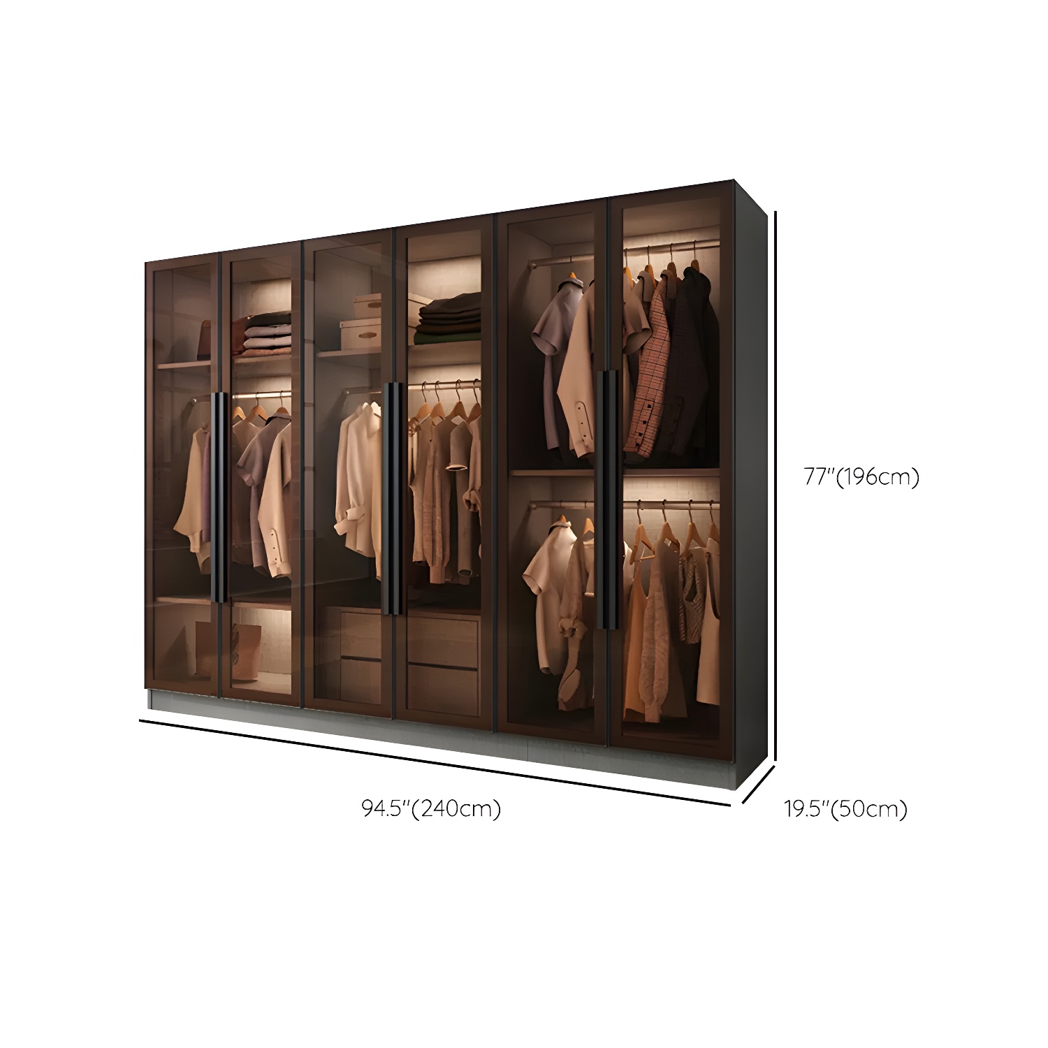Modern Wardrobe Cabinet Glass and Engineered Wood Wardrobe Closet - image 14