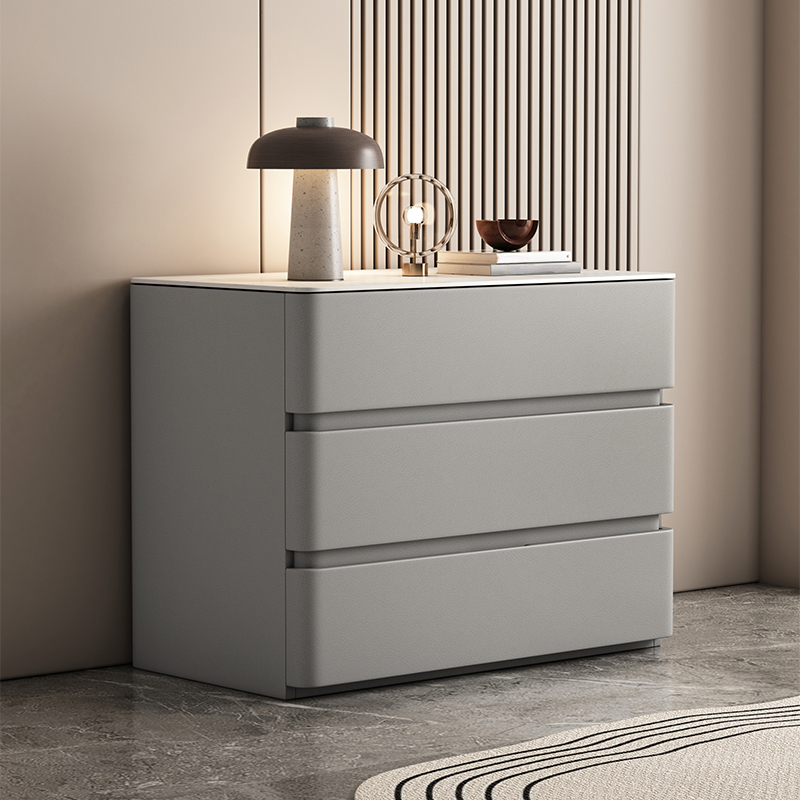 Art Deco Bedside Cabinet Nightstand with 3 Drawers and Sintered Stone Countertop - image 4