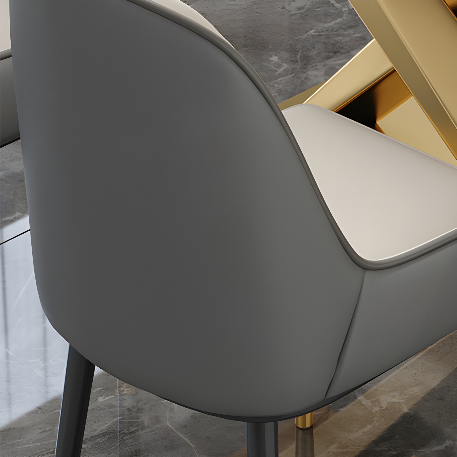 Glam Metal Dining Set in Beige with Gold Pedestal Base and Slate Tabletop - 1/5/7 Piece Set - image 9