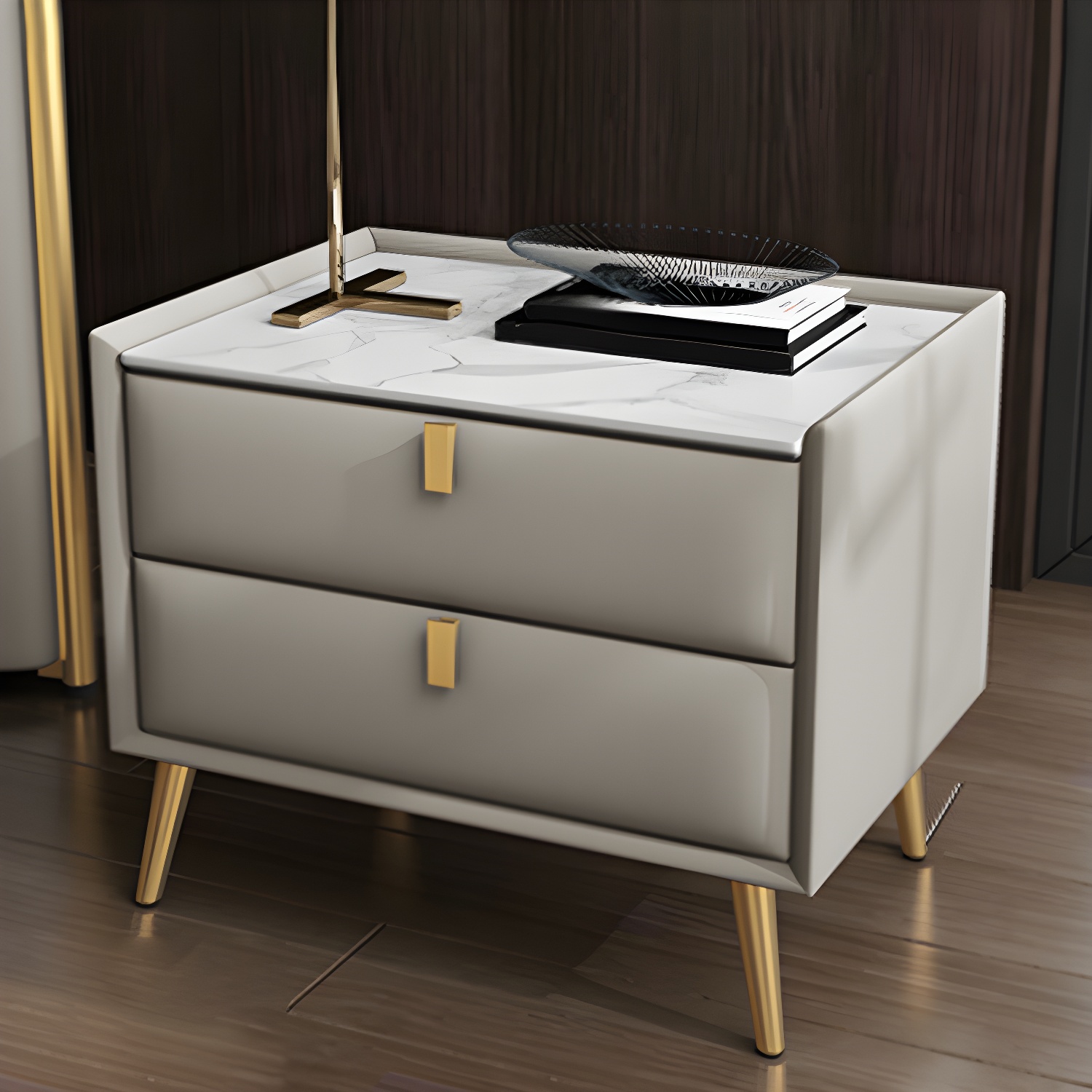 Solid Wood Bedside Table, Modern 2 - Drawer Stone Top Nightstand - image 7
