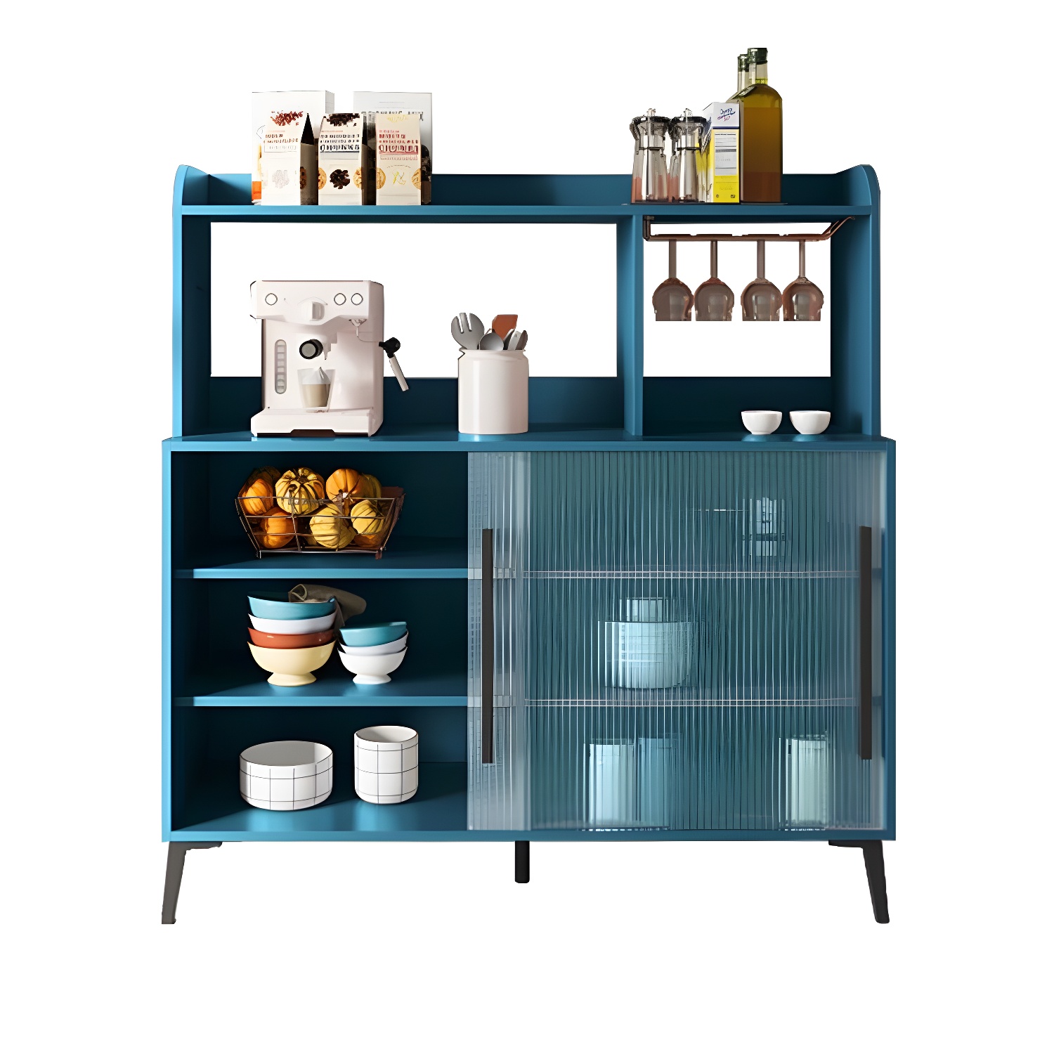 Contemporary Engineered Wood Glass Door Sideboard with Shelf for Dinging Room