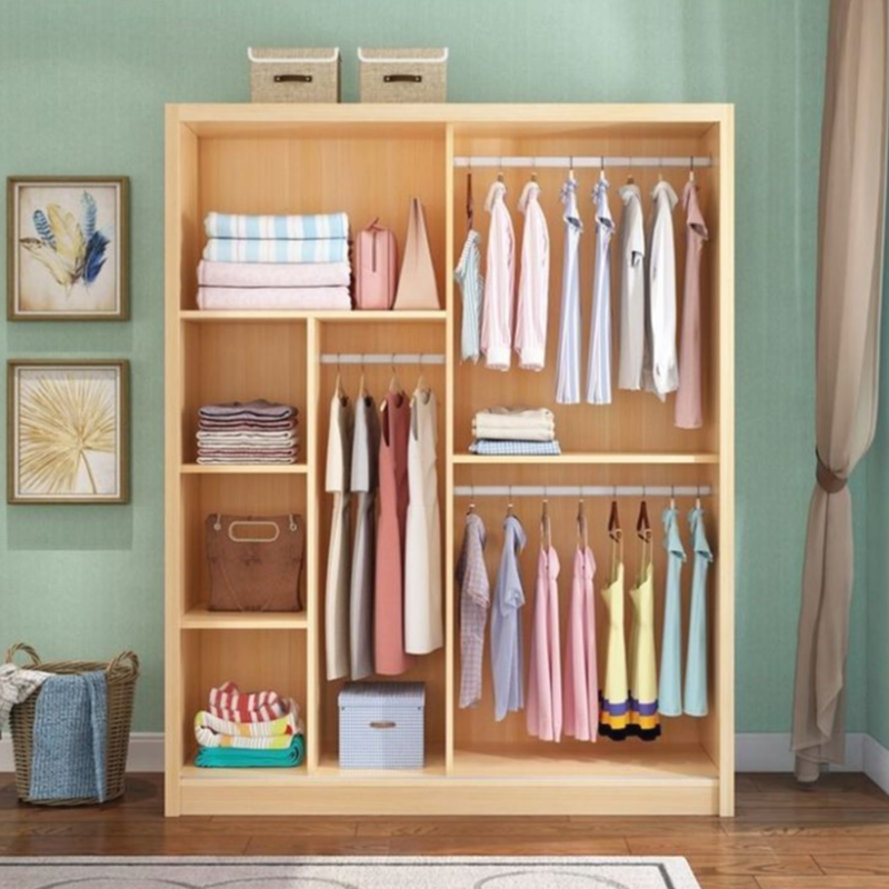 Natural Finish Contemporary Manufactured Wood Wardrobe Closet with Soft Close Door, Interior Shelves, and Clothing Rod - image 4