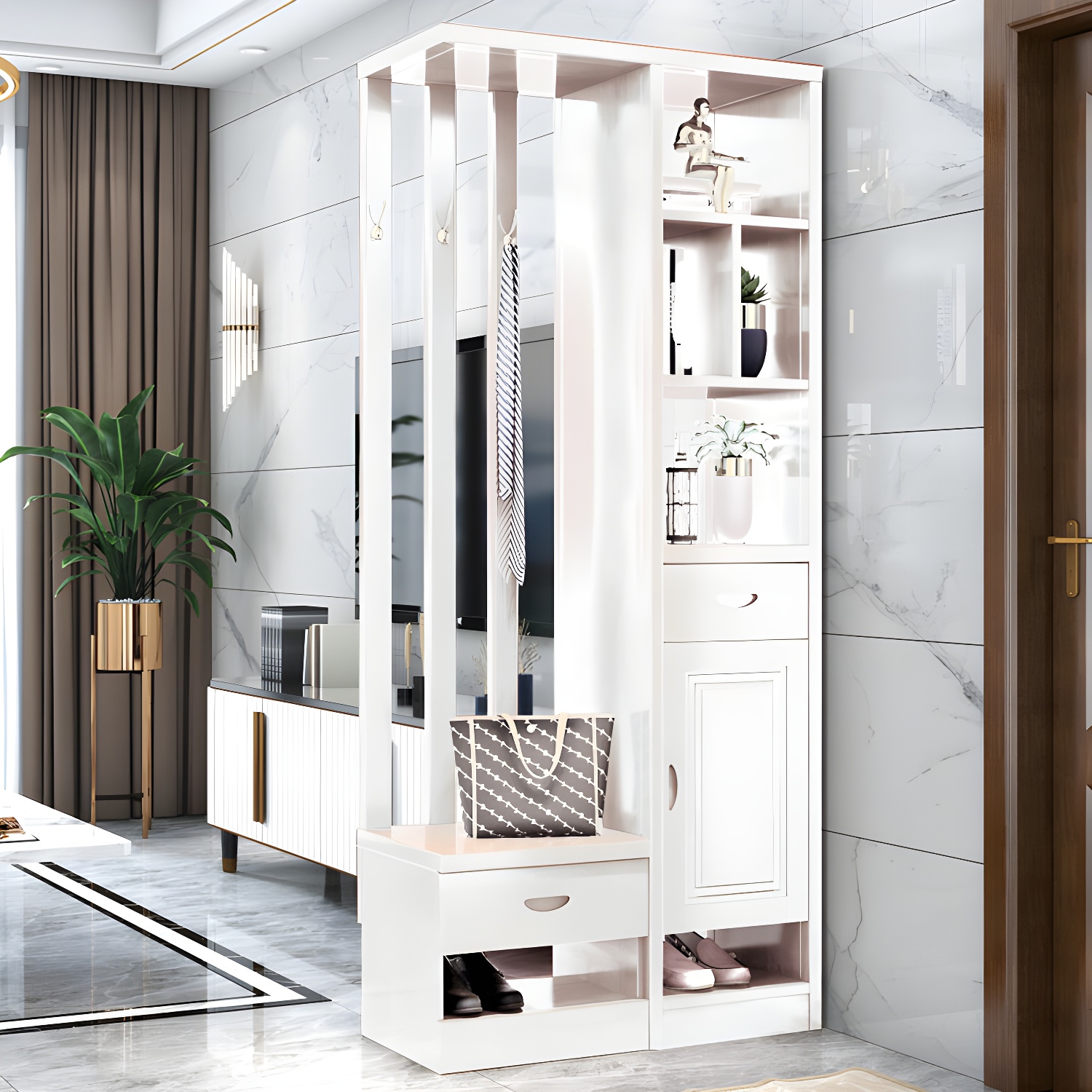Solid Wood Modern Accent Cabinet with Doors and Drawers for Living Room - image 9