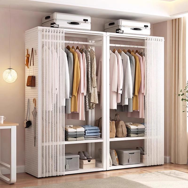 Chalk Modish Alloy Wardrobe Closet with Interior Shelves and Clothing Rod