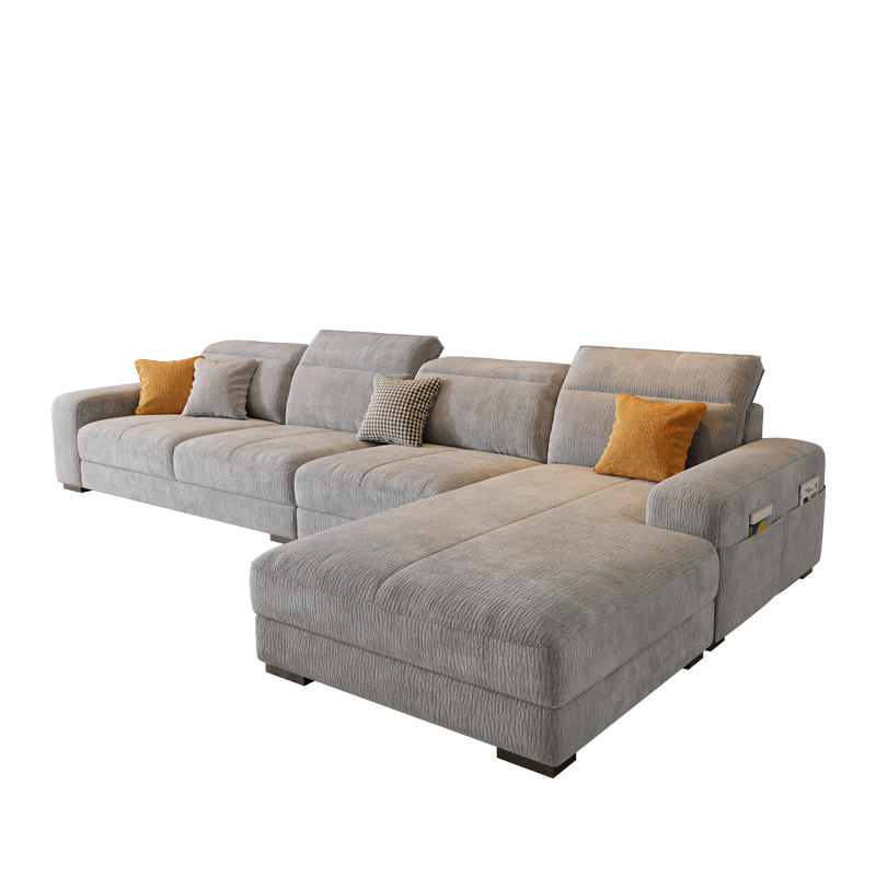 L-Shape Sofa Recliner in Plush Material, White/Light Green, Right Hand Facing - image 6