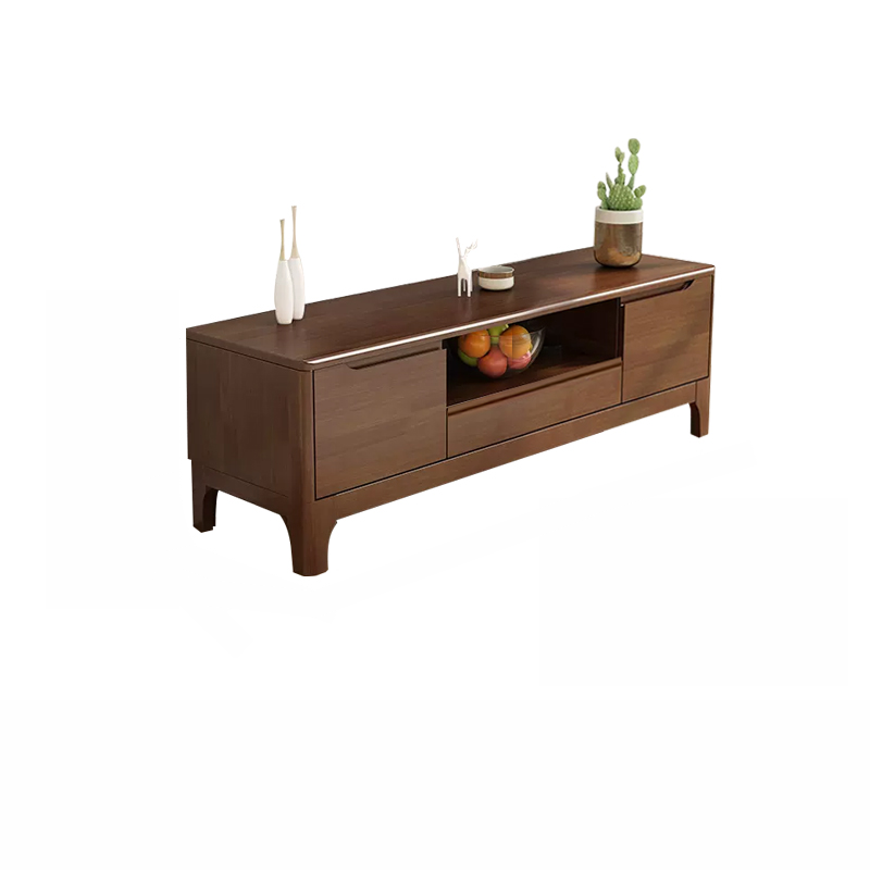 Art Deco Natural Wood TV Stand with 2 Drawers, 2 Cabinets, and Visible Storage - image 3