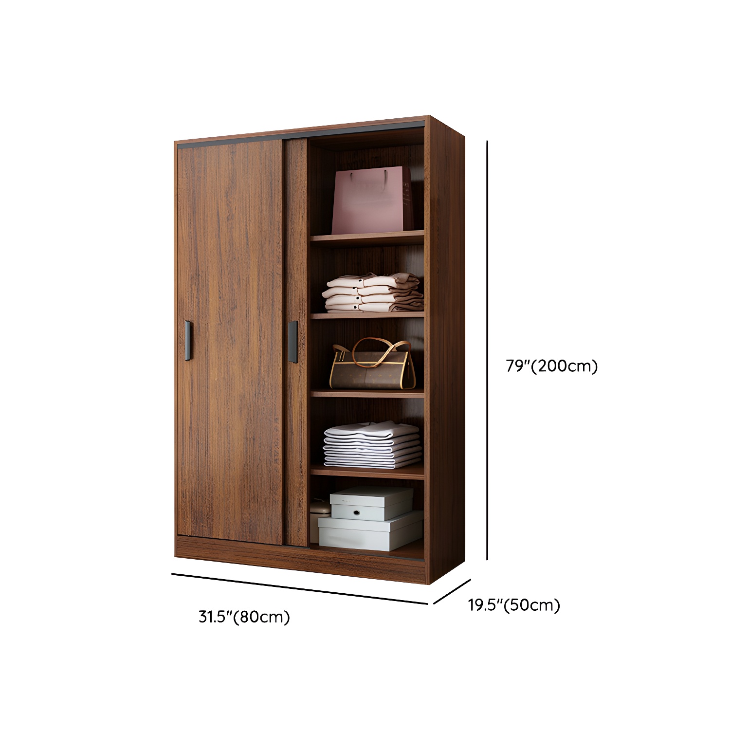 Contemporary Brown Wood Wardrobe Armoire with Clothing Rod & Shelves - image 16