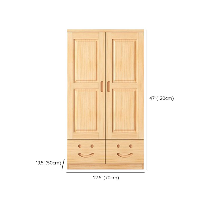 Natural Finish Modish Pine Wood Wardrobe Closet with Soft Close Drawer, Soft Close Door, Interior Shelves, and Clothing Rod - image 10
