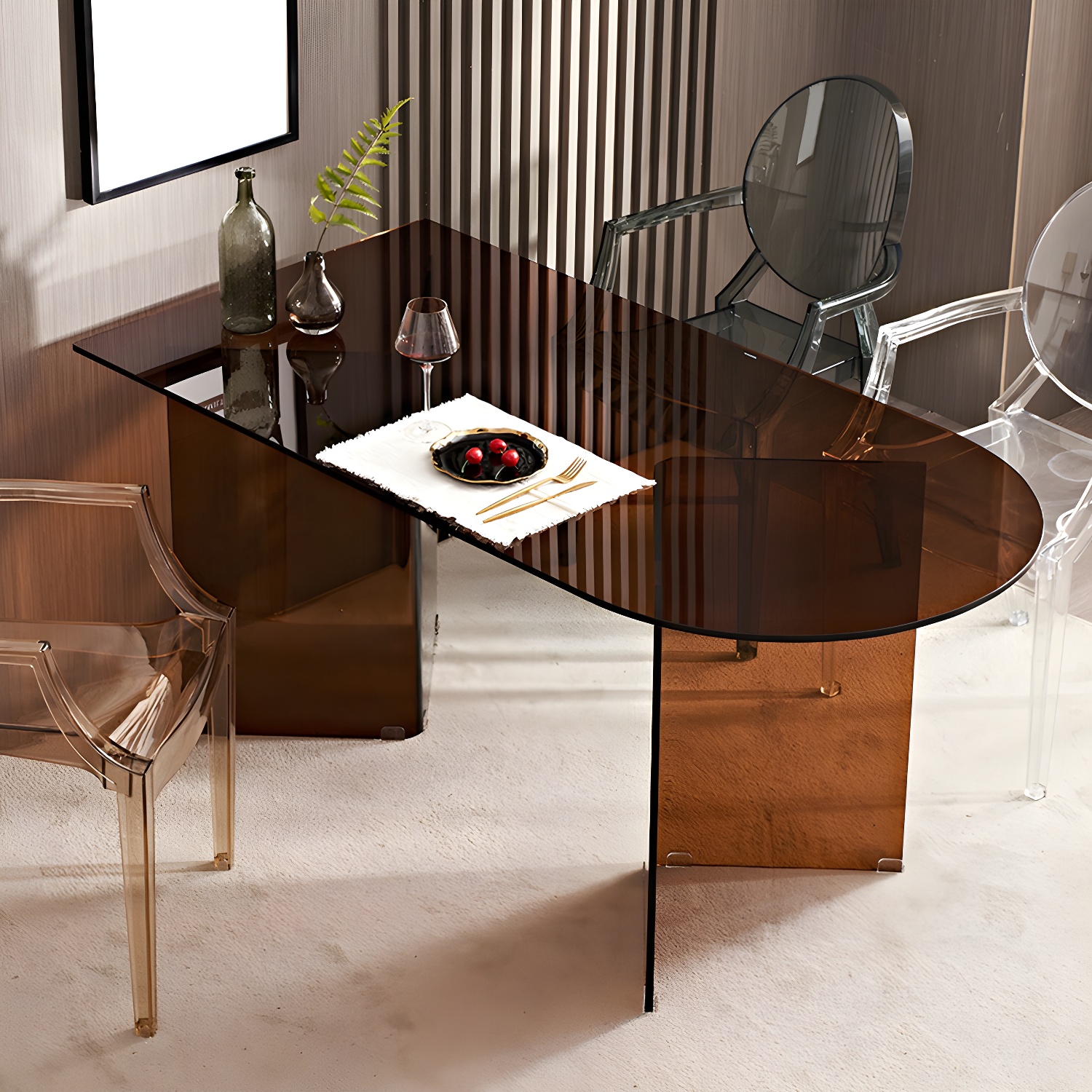 Modern Tempered Glass Dining Table Glass Base for Dining Room