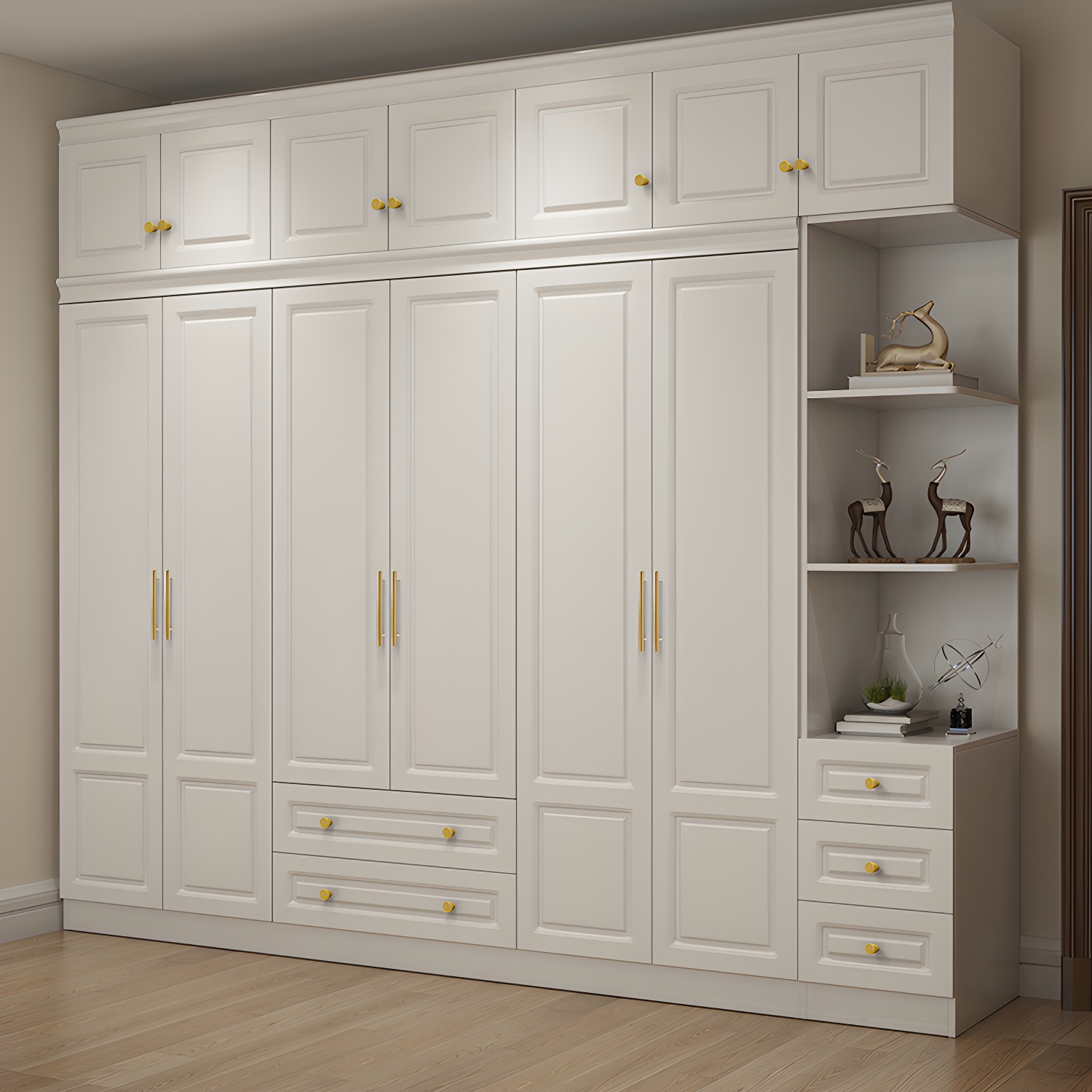Contemporary Wooden Wardrobe Soft Close Drawer Wardrobe Closet for Bedroom