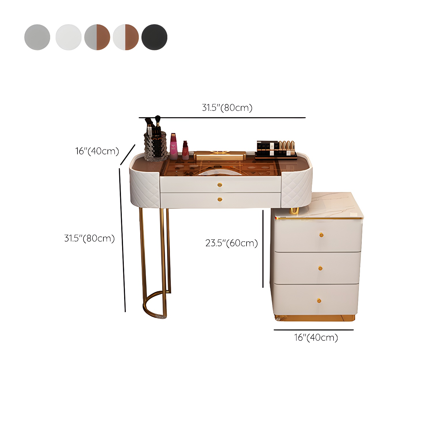 Lighted Mirror & Jewelry Makeup Vanity Metal Dressing Table Stool Set - image 21