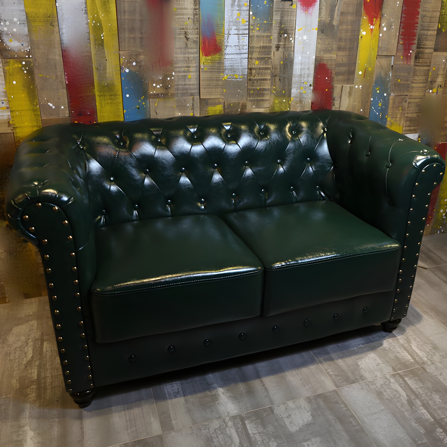 Vintage Leather Chesterfield Sofa 29.53"High Rolled Arm Sofa for Cafe - image 13