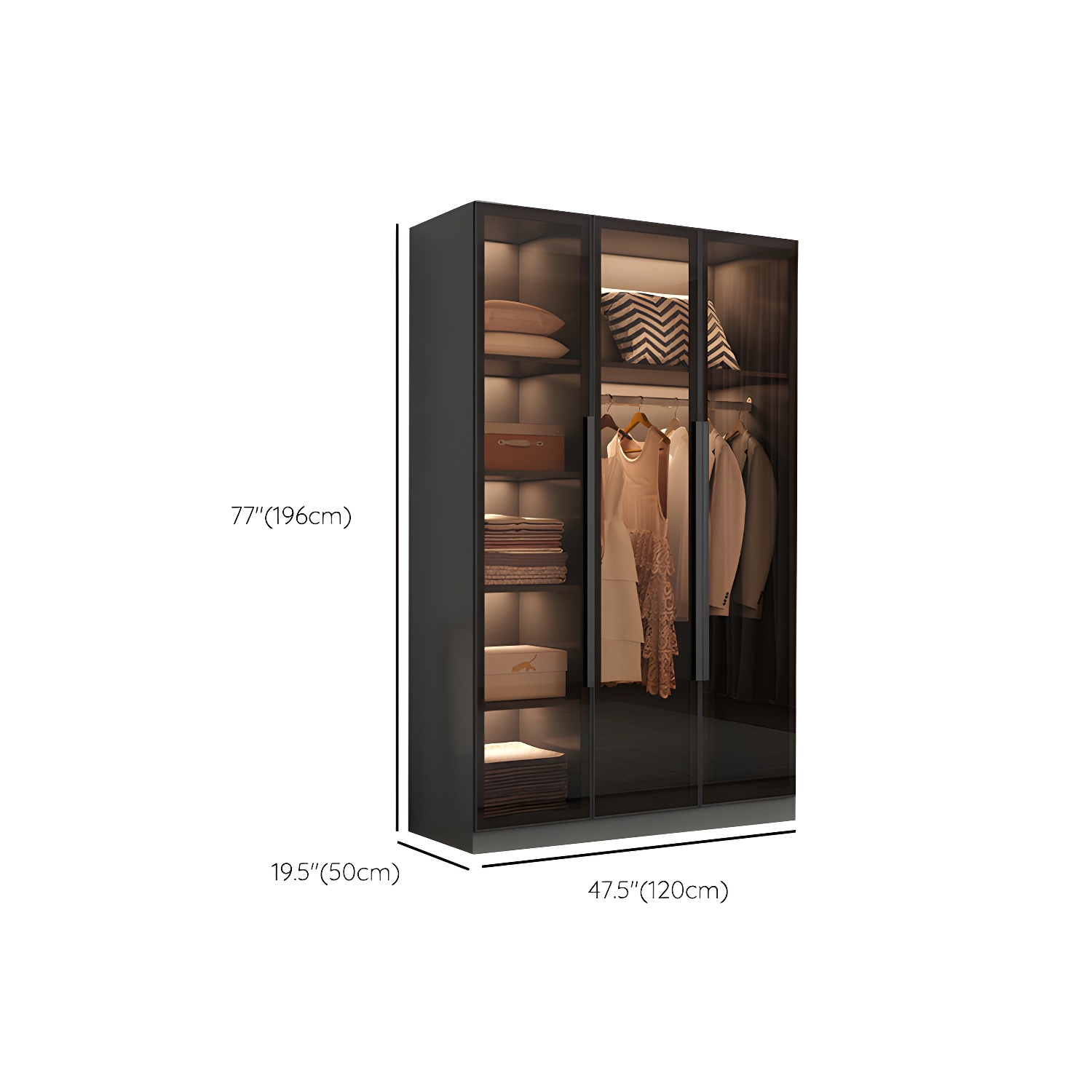 Freestanding Grey Wood Frame Wardrobe Modern Multifunctional Wardrobe with Glass Doors - image 12