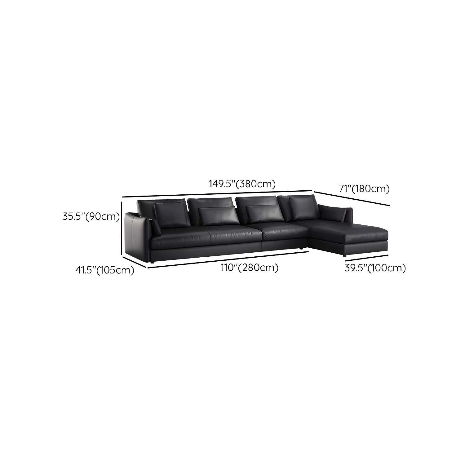 Modern Genuine Leather Sectional Sofa in Black with Recessed Arm - image 20