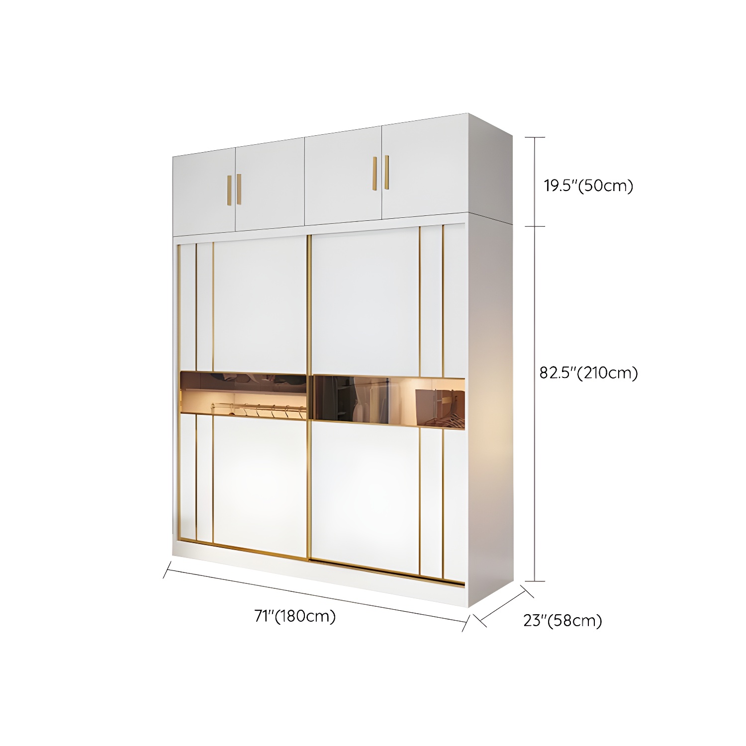 Modern White Wardrobe Armoire with Mirror, Drawers & Clothing Rod - image 26