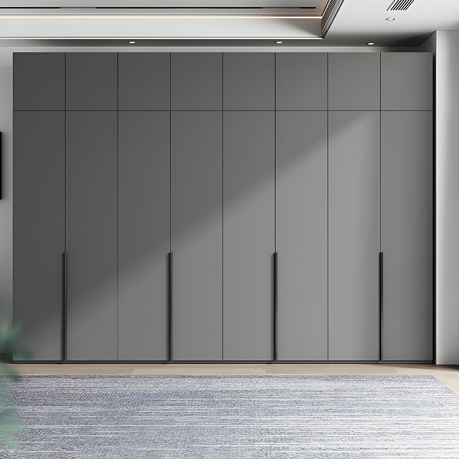 Contemporary Grey Storage Cabinet with Garment Rod Hinged Door Cabinet for Bedroom