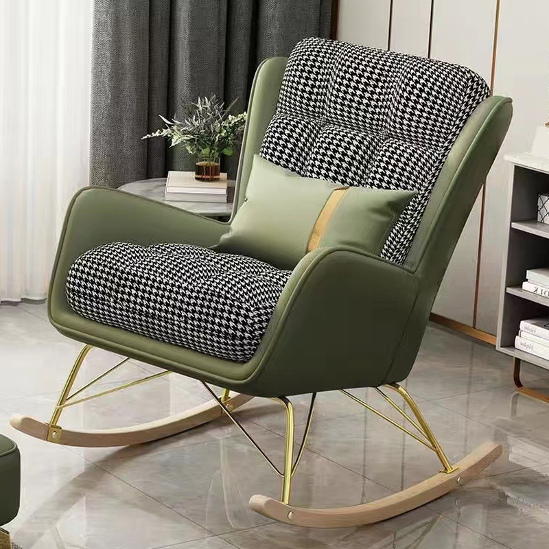 2 Piece Set Simplistic Lime Green/Auburn/Apricot Color Scratch-defiant Upholstered Rocking Accent Chair with Track Arm & Footstool - image 3