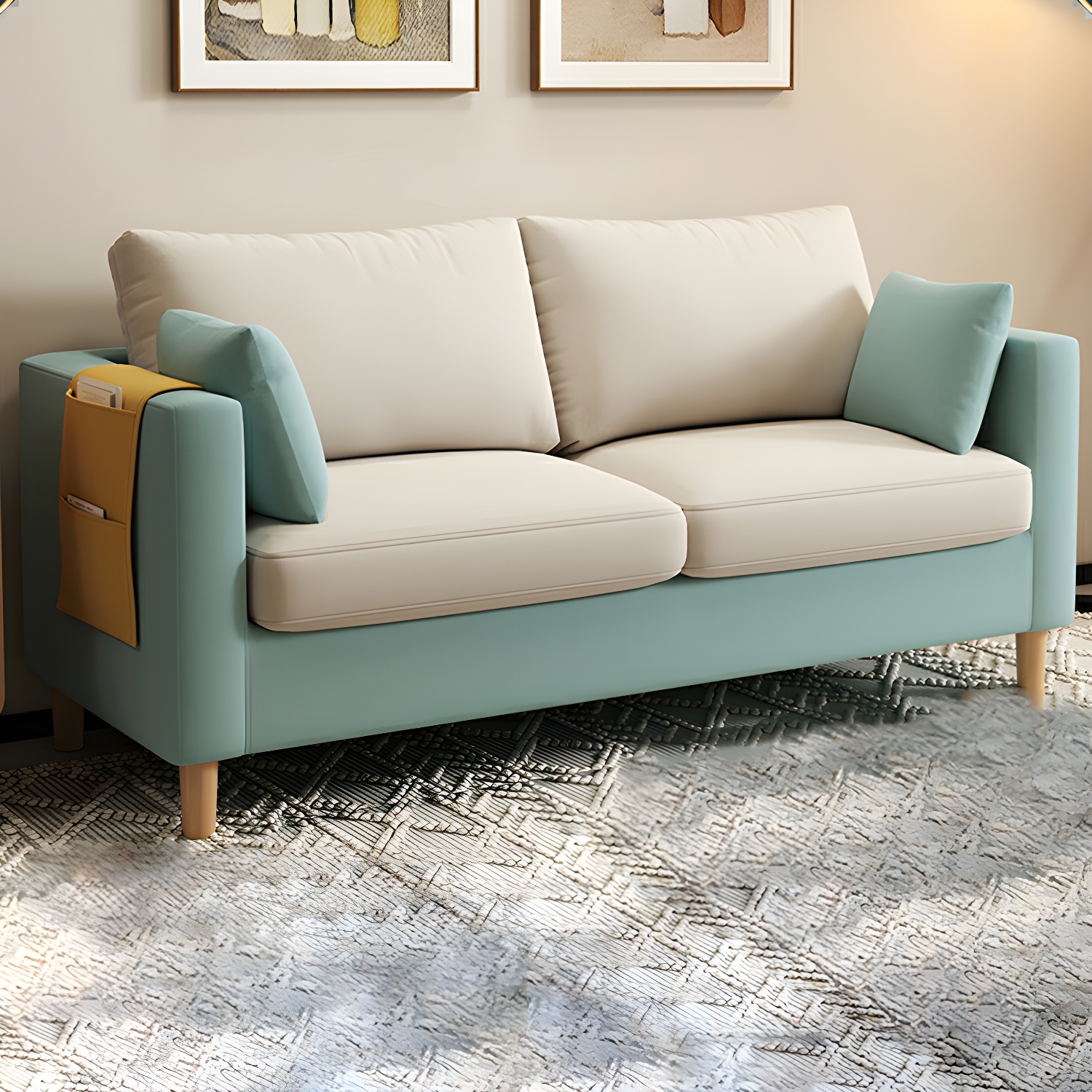 Contemporary Square Arm Loveseat with Machine Washable Cover and Pillows - image 4