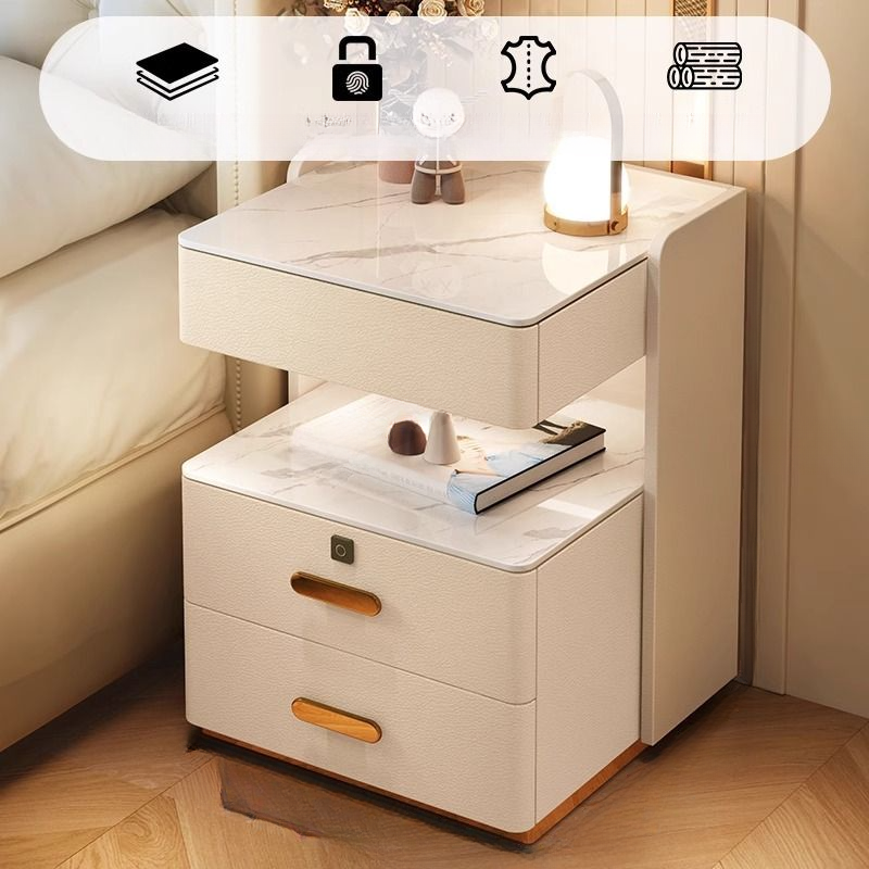Modern Simple Style Nightstand With Drawer Storage, Stone Countertop, and Integrated Lighting - image 7