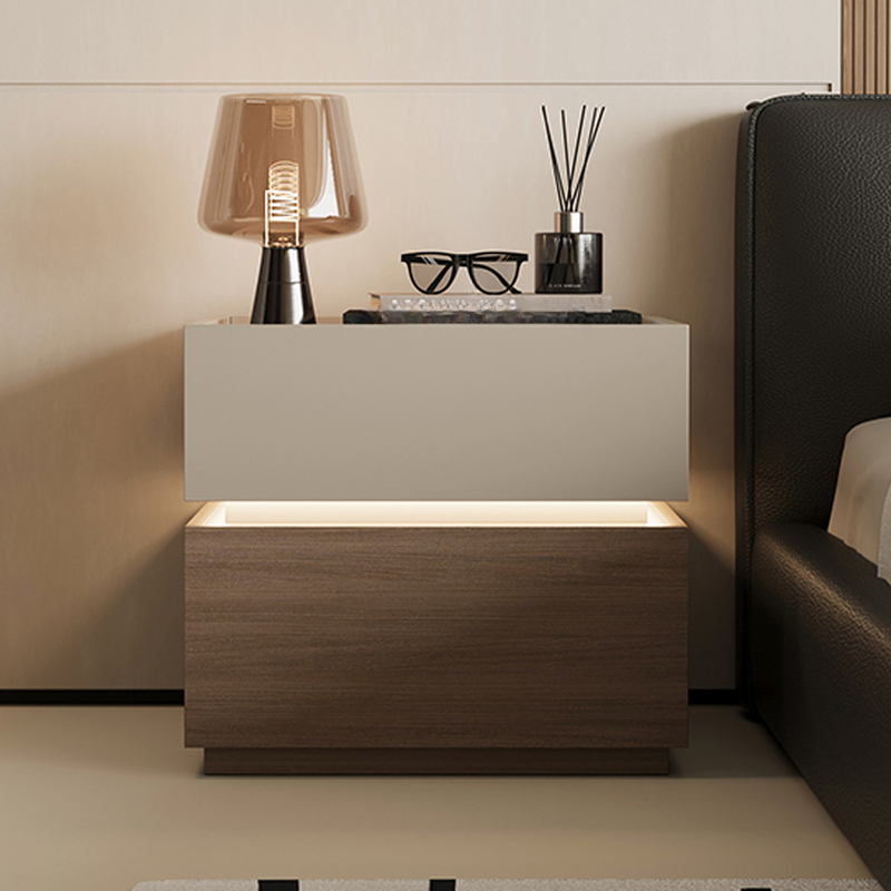 Organic Modern Nightstand With Drawer Organization with Glass Countertop and Illuminating Lighting - image 9